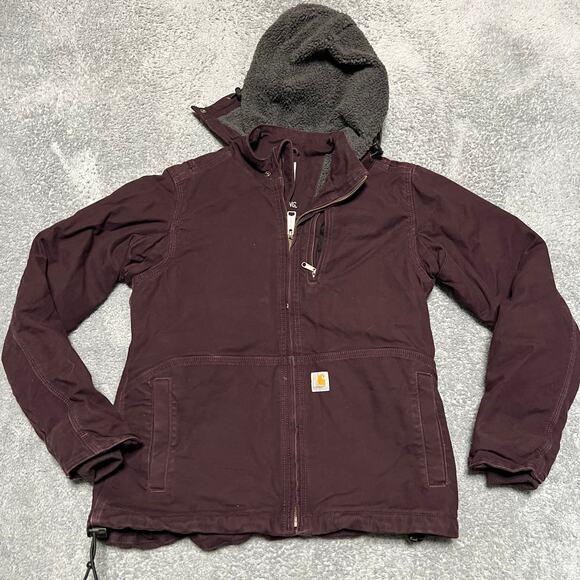 Carhartt Jacket Womens XSmall Purple Fleece Lined Full Swing Canvas Hooded Work - Picture 1 of 9